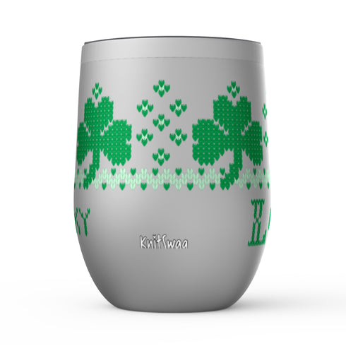 Shamrock Stemless Wine Tumblers, Irish Knitter Wine Tumbler, Knitter Gift, Red Headed Knitter Gift, Knitting Tumbler